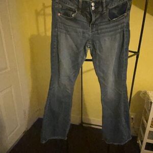 American Eagle Outfitters Classic Dark Blue Jeans - Flared Hem